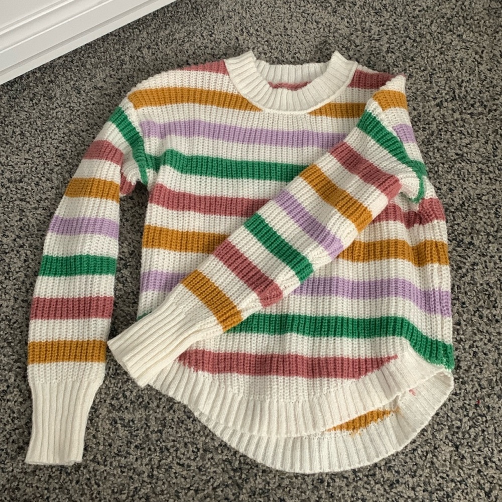 SO sweater, size XS, white with color stripes
